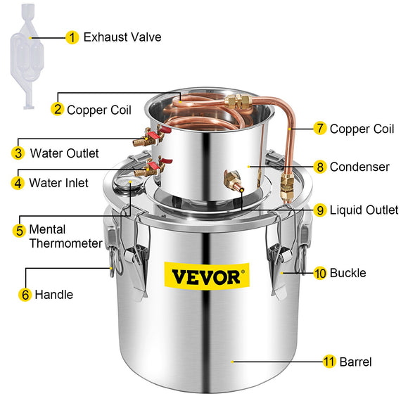 VEVOR 50L Water Alcohol Distiller Copper Moonshinestill Brewing w/ Water Pump