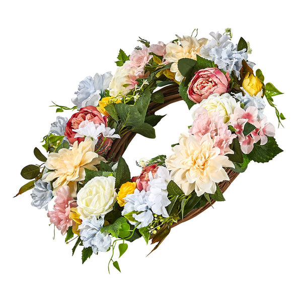 VEVOR Artificial Decorative Wreath 60.96 cm White Pink Yellow Peonies Hydrangeas