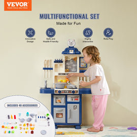 VEVOR Kitchen Playset Kids Pretend Cooking Play Toy 48 Piece Accessories Blue - 0