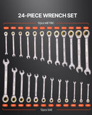 VEVOR Combination Wrench Set 24 PCS SAE 1/4" - 7/8" Metric 8-19mm Organizer Rack-2