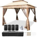 VEVOR Outdoor Canopy Gazebo Tent, Portable Canopy Shelter with 11\'x11\' Large Shade Space for Party, Backyard, Patio Lawn and Garden, 4 Sandbags, Carrying Bag and Netting Included, Brown-1