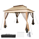 VEVOR Outdoor Canopy Gazebo Tent, Portable Canopy Shelter with 11\'x11\' Large Shade Space for Party, Backyard, Patio Lawn and Garden, 4 Sandbags, Carrying Bag and Netting Included, Brown-9