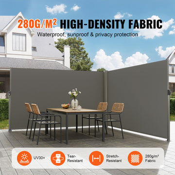 Retractable Side Awning, 160X600cm Aluminum Outdoor Privacy Screen, 280g Polyester Water-proof Retractable Patio Screen, UV 30+ Room Divider Wind Screen for Patio, Backyard, Balcony, Gray - 0