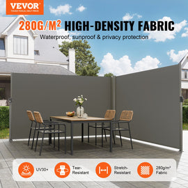 VEVOR Retractable Side Awning, 160X600cm Aluminum Outdoor Privacy Screen, 280g Polyester Water-proof Retractable Patio Screen, UV 30+ Room Divider Wind Screen for Patio, Backyard, Balcony, Gray - 0