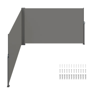 Retractable Side Awning, 180X600cm Aluminum Outdoor Privacy Screen, 280g Polyester Water-proof Retractable Patio Screen, UV 30+ Room Divider Wind Screen for Patio, Backyard, Balcony, Gray