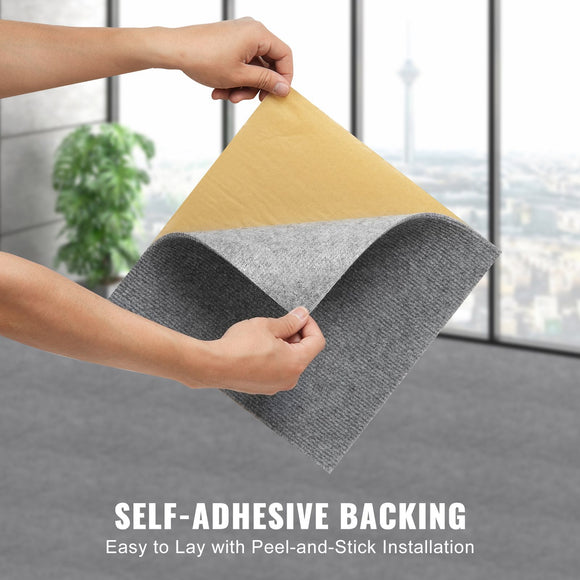 Carpet Tiles Peel and Stick, Squares Self Adhesive Carpet Floor Tile, Soft Padded Carpet Tiles, Easy Install DIY for Bedroom Living Room Indoor Outdoor (12 Tiles, Light Gray)