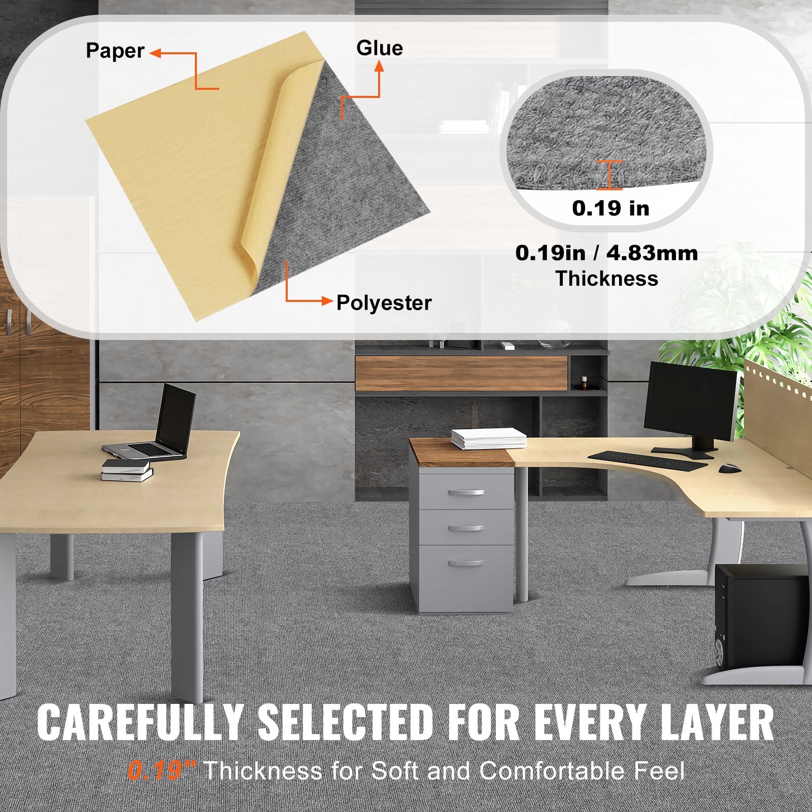 VEVOR Carpet Tiles Peel and Stick, Squares Self Adhesive Carpet Floor Tile, Soft Padded Carpet Tiles, Easy Install DIY for Bedroom Living Room Indoor Outdoor (12 Tiles, Light Gray)