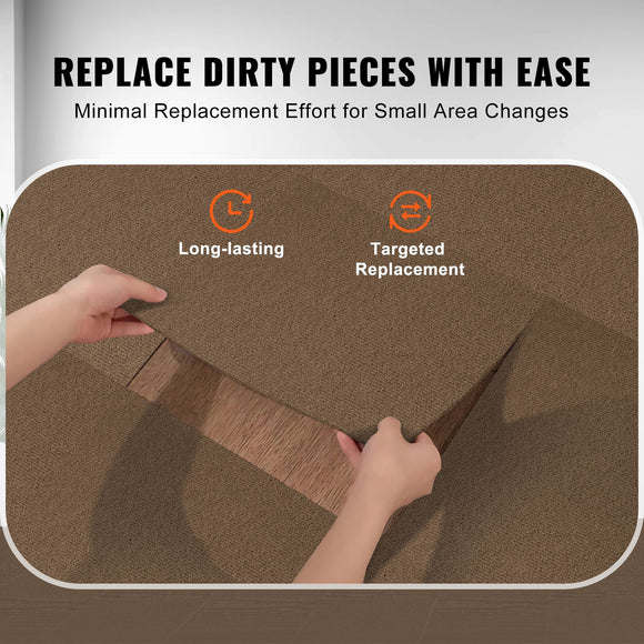 Carpet Tiles Peel and Stick, Squares Self Adhesive Carpet Floor Tile, Soft Padded Carpet Tiles, Easy Install DIY for Bedroom Living Room Indoor Outdoor (10 Tiles, Dark Brown)