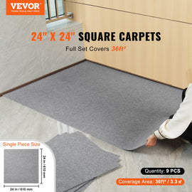 VEVOR Carpet Tiles Peel and Stick, Squares Self Adhesive Carpet Floor Tile, Soft Padded Carpet Tiles, Easy Install DIY for Bedroom Living Room Indoor Outdoor (9Tiles, Light Gray) - 0