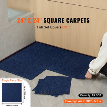 Carpet Tiles Peel and Stick, Squares Self Adhesive Carpet Floor Tile, Soft Padded Carpet Tiles, Easy Install DIY for Bedroom Living Room Indoor Outdoor (15Tiles, Dark Blue) - 0