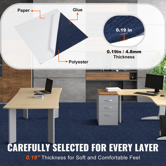 Carpet Tiles Peel and Stick, Squares Self Adhesive Carpet Floor Tile, Soft Padded Carpet Tiles, Easy Install DIY for Bedroom Living Room Indoor Outdoor (15Tiles, Dark Blue)