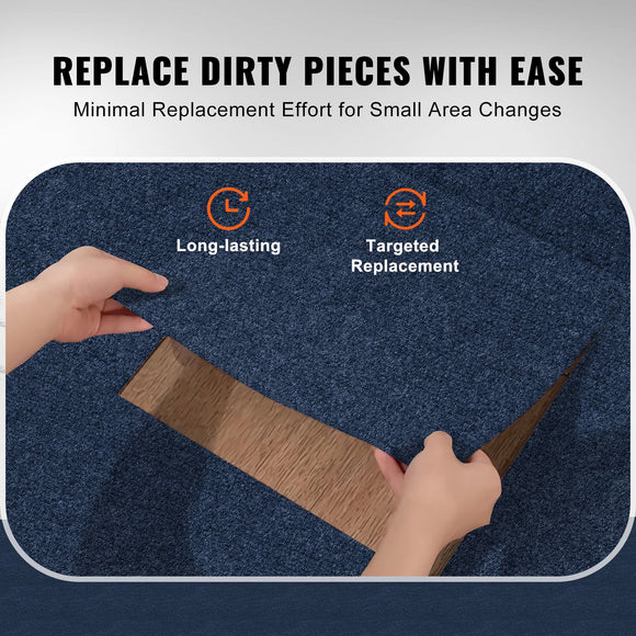 Carpet Tiles Peel and Stick, Squares Self Adhesive Carpet Floor Tile, Soft Padded Carpet Tiles, Easy Install DIY for Bedroom Living Room Indoor Outdoor (15Tiles, Dark Blue)