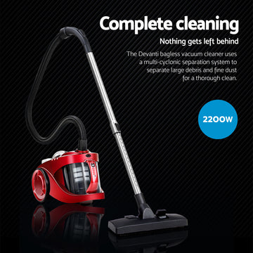 Devanti 2200W Bagless Vacuum Cleaner Red - 0