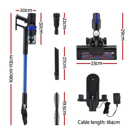 Devanti Stick Vacuum Cleaner Brushless Cordless 350W Blue - 0