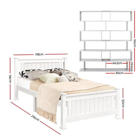 Artiss King Single Bed Frame and Bookshelf - 0