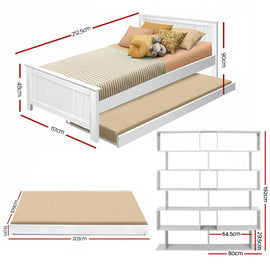 Artiss Bed Frame King Single and Bookshelf - 0