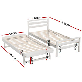 Artiss Bed Frame Single Size 2-in-1 Trundle Wooden White AVIS - 0