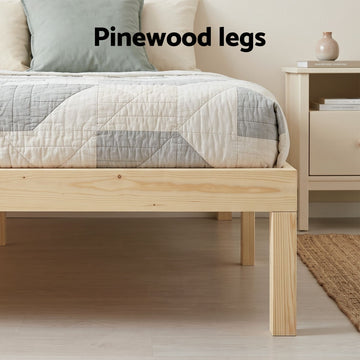 Artiss Bed Frame Queen Size Wooden Base Mattress Platform Timber Pine BRUNO - 0