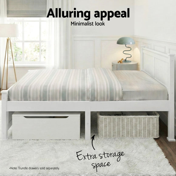 Double Size Wooden Bed Frame - White