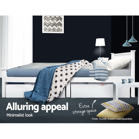 King Single Wooden Bed Frame - White