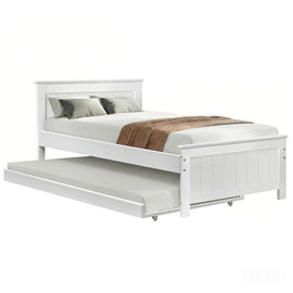 Artiss Bed Frame King Single Size Wooden Trundle Daybed White ELVIS - 0