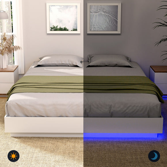 Artiss Queen Bed Frame with 16Colour Led Light Wooden Platform Bed Base DAYGLOW