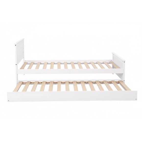 Artiss Single Bed Frame with Trundle Solid Wood Toddler Bunk Bed with Headboard White