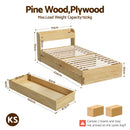Artiss King Single Bed Frame with 2 Drawers Platform Bed with Headboard Bed Base with USB Ports Natural-2