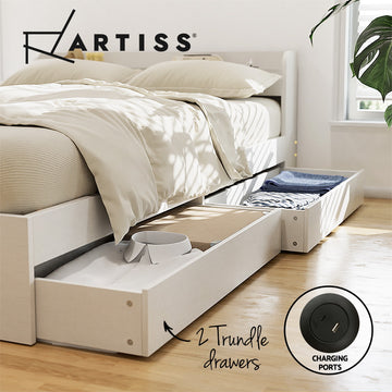 Artiss Bed Frame Single Size with Charging Ports and 2 Drawers AURA - 0