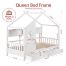 Artiss Kids Single Bed Frame with 3 Storage Bookcase & 2 Drawers House Bed Solid Wood Montessori Bed Easy Assembly White-2