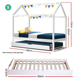 Artiss Wooden Bed Frame Single Size Mattress Base Pine Timber Platform White HOLY - 0
