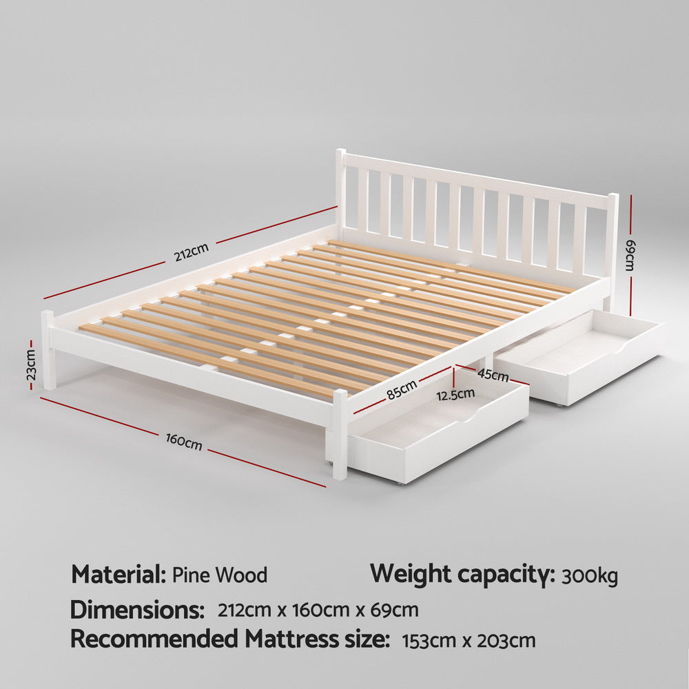 Artiss Bed Frame Queen Size Wooden Platform with 2 Storage Drawers White - 0