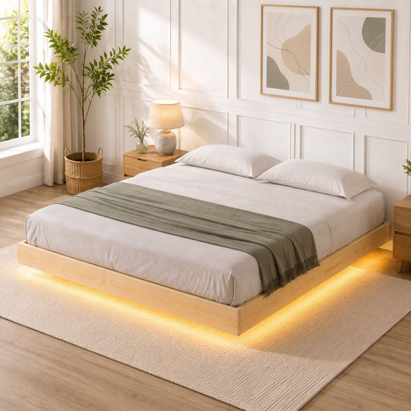 Artiss Bed Frame Double Size Floating Wooden Mattress Base Platform Timber ODIN