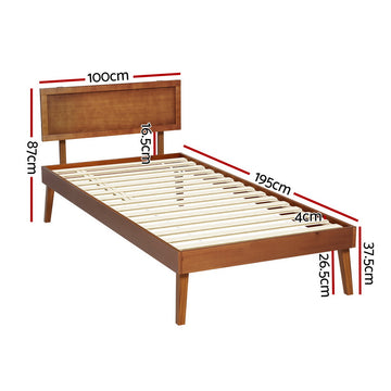 Artiss Bed Frame Single Size Wooden Bed Base Walnut SPLAY - 0