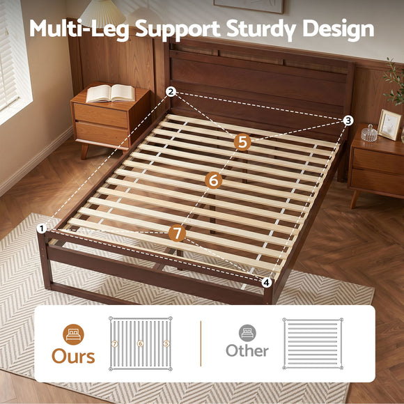 Artiss Bed Frame Double Size Wooden Walnut WITTON