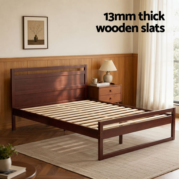 Artiss Bed Frame Queen Size Wooden Walnut WITTON