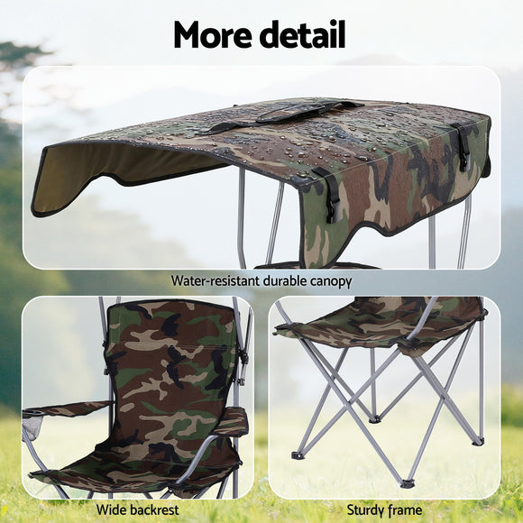 Weisshorn Camping Chair With Canopy Folding Outdoor Portable Seat Lightweight Beach Picnic Fishing Capacity 120KG Army Green