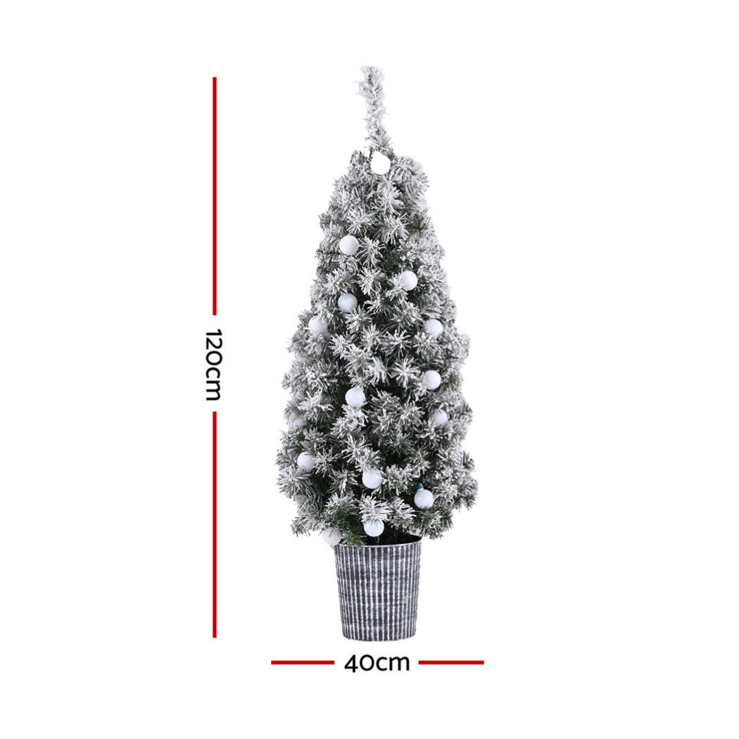 Jingle Jollys Christmas Tree 1.2M Potted Snowy Xmas Tree - 0