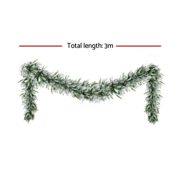 Jingle Jollys 3M Christmas Garland Pre-lit LED Lights Snow Frosted Tips Decor - 0