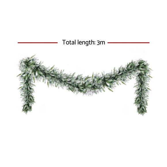 Jingle Jollys 3M Christmas Garland Pre-lit LED Lights Snow Frosted Tips Decor