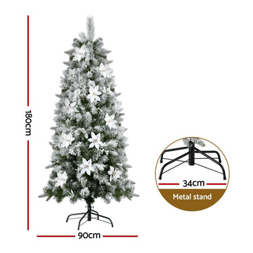 Jingle Jollys Christmas Tree 1.8m Xmas Tree Snow Flocked Flowers Decor 564 Tips - 0