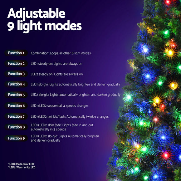 Jingle Jollys 1.8M Pre-lit Christmas Tree 8 Mode Multi Colour 200 LED Light Xmas