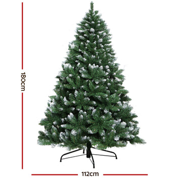 Jingle Jollys Christmas Tree 1.8m Snowy Xmas Tree Decoration 650 Tips - 0