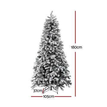 Jingle Jollys Christmas Tree 1.8m Snow Flocked LED Xmas Decoration 8 Light Modes - 0