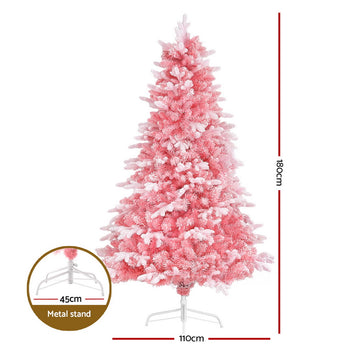 Jingle Jollys Christmas Tree 1.8m Pink Xmas Tree Snowy Party Decor 810 Tips - 0