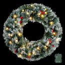 Jingle Jollys 60cm Christmas Wreath LED Lights Snowy Berries Garland Party Decor-1
