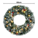 Jingle Jollys 60cm Christmas Wreath LED Lights Snowy Berries Garland Party Decor-2