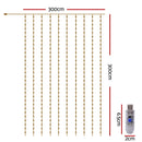 Jingle Jollys 3X3M Christmas Lights Curtain String Light 300 LED Warm White-2