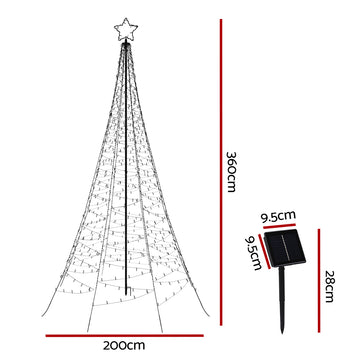 3.6M Christmas Tree 800 LED Solar Net Lights Jingle Jollys - 0