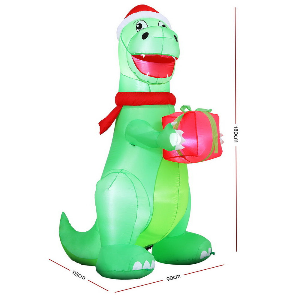 Jingle Jollys Christmas Inflatable Dinosaur 1.8M Height LED Decorations Illuminated - 0